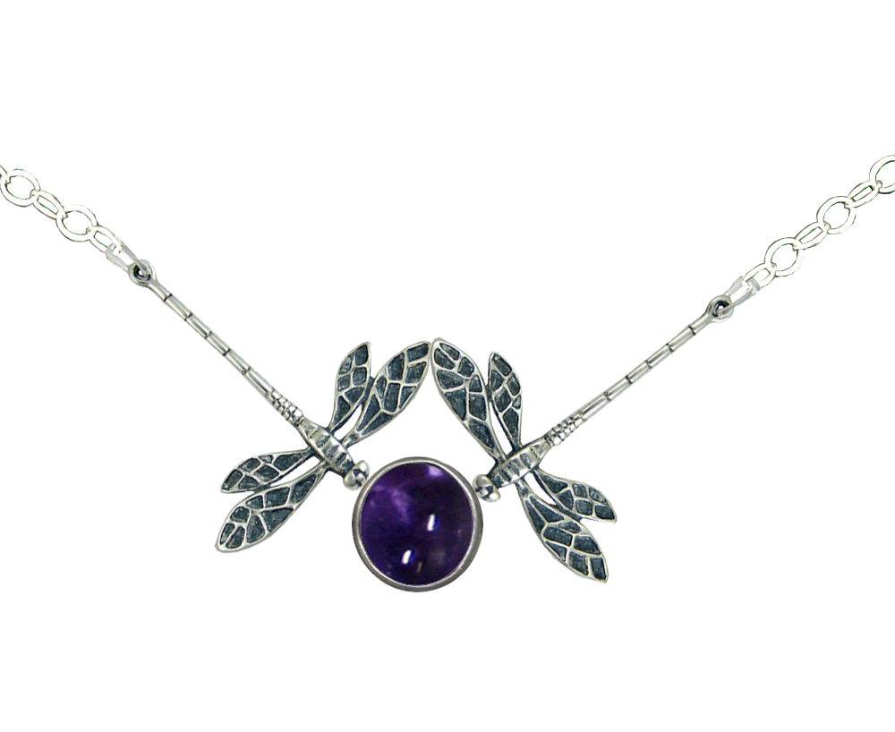 Sterling Silver Double Dragonfly Necklace With Iolite